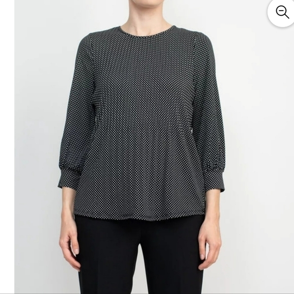 EC Adrianna Papell Black & White Mesh Crewneck 3/4 Sleeve Knit top Size large - Picture 1 of 11